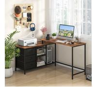 GIANTEX Bureau Informatique en Forme L-3 Tiroirs+Station de Recharge(2 Prises+ 2 Ports USB)-Table Ordinateur avec 3 Etagères-Café