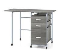 GIANTEX Bureau Pliable 3 Tiroirs de Rangement & Roues Verrouillables, Table Roulante Compacte Cadre Métal, comme Table d’Appoint Bureau Informatique Bureau d’Ordinateur, pour Salon, Chambre (Gris)
