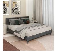 GIANTEX Cadre de Lit Double 180x200 CM pour Adulte avec Tête de Lit Rembourrée,Structure de Lit Scandinave,5 Pieds en Fer Réglables