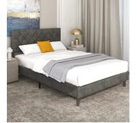 GIANTEX Cadre de Lit Double/Simple 140x200 CM pour Adulte avec Tête de Lit,Structure de Lit Scandinave,5 Pieds en Fer