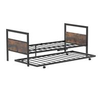 GIANTEX Cadre de Lit Simple en Métal avec Lit Gigogne- Sommier à Lattes- Roulettes- Style Industriel- Charge 220 kg- 204,5x97x84,5cm