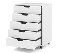 GIANTEX Caisson de Bureau Mobile 5 Tiroirs de Bureau, Meuble Bureau Rangement à Roulettes, Support d'Imprimante pour Dossiers, Documents, Papiers, 49 x 40 x 65 cm (Blanc)