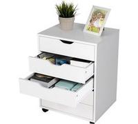 Costway Caisson Mobile Et Vertical À Roulettes Avec 5 Tiroirs, Poignée Incurvée Et 2 Roues Avec Frein, 49,5 X 42 X 67 Cm, Blanc Blanc