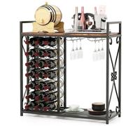 GIANTEX Casier à vin avec étagère pour 21 bouteilles et porte-gobelets, grand plateau et étagère inférieure, 93 x 38 x 102 cm, meuble auxiliaire pour bar, cave, salle à manger