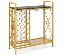 GIANTEX Casier à vin avec étagère pour 21 bouteilles et porte-gobelets, grand plateau et étagère inférieure, 93 x 38 x 102 cm, meuble auxiliaire pour bar, cave, salle à manger (noir + or)