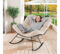 GIANTEX Chaise a Bascule Surdimensionnée, Fauteuil a Bascule en Forme d'Oeuf avec Coussin Epais, Rocking Chair, Charge 205 kg, Cadre en Métal, pour Salon, Balcon, Jardin, Terrasse, Beige