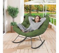 GIANTEX Chaise a Bascule Surdimensionnée, Fauteuil a Bascule en Forme d'Oeuf avec Coussin Epais, Rocking Chair, Charge 205 kg, Cadre en Métal, pour Salon, Balcon, Jardin, Terrasse (Vert)
