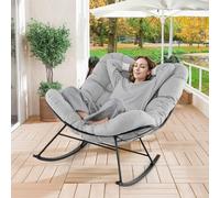 GIANTEX Chaise a Bascule Surdimensionnée, Fauteuil a Bascule en Forme d'Oeuf avec Coussin Epais, Rocking Chair, Charge 205 kg, Cadre en Métal, pour Salon, Balcon, Jardin, Terrasse (Gris Clair)
