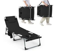 GIANTEX Chaise de bronzage pliable, avec trous pour le visage et les bras, chaise longue réglable en 5 positions, pour l'extérieur, avec coussin et poche latérale, robuste avec bandoulière et poignée,