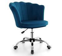GIANTEX Chaise de Bureau en Velours, Dossier à Coquillage, Réglable en Hauteur, 5 Roues Universelles, Pivotante à 360°, Chaise de Maquillage Rotatif, pour Chambre, Salon, Bureau (Bleu)