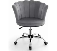 GIANTEX Chaise de Bureau en Velours, Dossier à Coquillage, Réglable en Hauteur, 5 Roues Universelles, Pivotante à 360°, Chaise de Maquillage Rotatif, pour Chambre, Salon, Bureau (Gris)