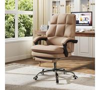GIANTEX Chaise de bureau ergonomique avec repose-pieds rétractable, hauteur d'assise réglable 51-58 cm, chaise d'ordinateur rembourrée pivotante à 360°, dossier inclinable et accoudoirs