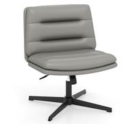 GIANTEX Chaise de Bureau sans Roulette, Large Siège 60 x 47 cm, Réglable en Hauteur, Dossier Rembourré, Fauteuil Bureau Pivotante à 360°, Charge 150 kg, Chaise Coiffeuse pour Salon, Chambre, Gris