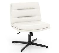 GIANTEX Chaise de Bureau sans Roulette, Large Siège 60 x 47 cm, Réglable en Hauteur, Dossier Rembourré, Fauteuil Bureau Pivotante à 360°, Charge 150 kg, Chaise Coiffeuse pour Salon, Chambre, Blanc