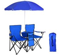 GIANTEX Chaise de Camping Pliante 2 Places avec Parasol- avec Porte-Gobelet +Poche Isotherme- Fauteuil de Jardin Portable-Bleu