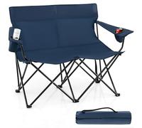 GIANTEX Chaise de camping pliante pour 2 personnes, chaise de pêche, avec accoudoirs et porte-gobelets, chaise de camping portable avec sac de transport pour la plage, les pique-niques et les voyages