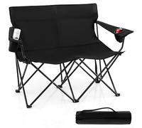 GIANTEX Chaise de camping pliante pour 2 personnes, chaise de pêche, avec accoudoirs et porte-gobelets, chaise de camping portable avec sac de transport pour la plage, les pique-niques et les voyages