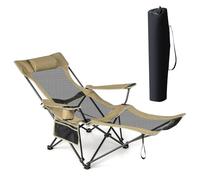 GIANTEX Chaise longue de camping, chaise longue réglable, avec repose-pieds amovible, oreiller rembourré, porte-gobelet et poche latérale, chaise de camping pliable avec sac de transport pour parc,
