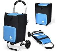 GIANTEX Chariot de Courses Pliable à Roulettes 53L,Chariot de Marché avec Compartiment Réfrigérant et Sac Amovible,Charge 50KG