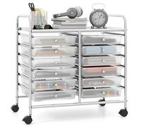 GIANTEX Chariot de Rangement, 12 Tiroirs, roulettes Pratiques, Grande Planche de Travail, Poignées Latérales, Glissières Douces, Chariot Polyvalent pour Salon, Cuisine, Bureau (Transparent)