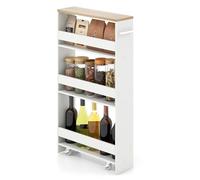 GIANTEX Chariot de Rangement 13 cm Large, Desserte à roulettes 4 Niveaux avec Poignée, 3 Barres, Meuble Cuisine Etroit, pour Salle de Bain, Salon, 47,5 x 13 x 80,5 cm (Blanc+Naturel)