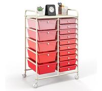 GIANTEX Chariot de Rangement 15 Tiroirs, Tour de Rangement à Roulette, Multifonctionnel Desserte à Roulettes Verrouillables avec Cadre Métal, pour Salon, Chambre 63x37x87CM (Rose)