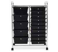 GIANTEX Chariot de Rangement 15 Tiroirs, Tour de Rangement à Roulette, Multifonctionnel Desserte à Roulettes Verrouillables avec Cadre Métal, pour Salon, Chambre 63x37x87CM (Noir)