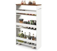 GIANTEX Chariot de Rangement 20 cm Large, Desserte à roulettes 4 Niveaux avec Poignée, 3 Barres, Meuble Cuisine Etroit, pour Salle de Bain, Salon, 47,5 x 20 x 80,5 cm (Blanc+Naturel)