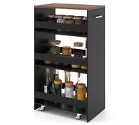 GIANTEX Chariot de Rangement 30 cm Large, Desserte à roulettes 4 Niveaux avec Poignée, 3 Barres, Meuble Cuisine Etroit, pour Salle de Bain, Salon, 47,5 x 30 x 80,5 cm (Noir+Marron)