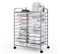 GIANTEX Chariot de Rangement à roulettes de 20 Tiroirs Amovibles, Tour de Rangement Mobile, 4 Roues avec 2 Freins, Chariot Roulant pour Bureau, Cuisine, Maison, 64 x 38 x 87 cm (Clair)