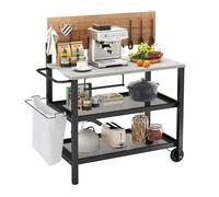 GIANTEX Chariot de Service à 4 Niveaux-2 Roulettes-Plateau Pliable-2 Étagère Ouvert-9 Crochets-Table de Barbecue pour Patio, Jardin