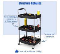 GIANTEX Chariot d'Outils Utilitaire à 3 Niveaux avec Porte-bouteilles et Porte-outils Moulés-Roues Verrouillables Noir