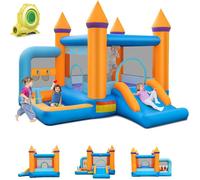 GIANTEX Château Gonflable avec Souffleur, Aire de Jeux Gonflable ,Toboggan, Piscine, Espace de Saut, Panier de Basket,90kg&3Ans+