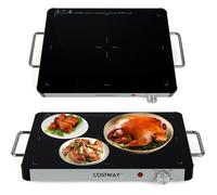 GIANTEX Chauffe Plat Électrique, Dessus en Verre Trempé, 48 x 30 CM, Température Réglable 3 Niveaux, Anti-dérapant