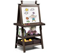 GIANTEX Chevalet pour Enfants 3 en 1 Double Face avec Rouleau de Papier,Support à 2 Nniveaux avec 2 Boîtes de Rangement