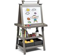 GIANTEX Chevalet pour Enfants 3 en 1 Double Face avec Rouleau de Papier,Support à 2 Nniveaux avec 2 Boîtes de Rangement,Gris