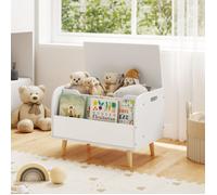 GIANTEX Coffre à Jouet pour Enfant en Bois- Couvercle Rabattable- Armoire de Rangement- Compartiment Ouvert- 60x40x43 cm- Blanc