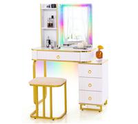 GIANTEX Coiffeuse avec Miroir et Lumières LED, Station de Charge, 3 Étagères Ouvertes, 4 Tiroirs, 80x40x137cm, Blanc