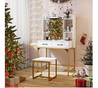 GIANTEX Coiffeuse avec Miroir-Station de Charge-2 Tiroirs-3 Étagères Ouvertes-Compartiment Caché-Cadre en Métal-80x50x138cm-Blanc