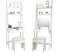 GIANTEX Coiffeuse avec Tabouret,Table de Maquillage avec Miroir Rabattable,Crochet et 6 Compartiments de Rangement,Blanc