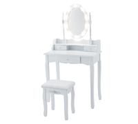 GIANTEX Coiffeuse avec Tabouret, Table vanité avec tiroirs, 3 Modes d'éclairage, luminosité réglable, Miroir Rotatif à 360 °, Ensemble de Table de Maquillage pour Chambre à Coucher