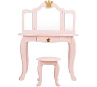 Giantex Coiffeuse pour Enfant avec Tabouret,Miroir Amovible,Table de Maquillage avec Tiroir pour Fille,Rose