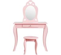 GIANTEX Coiffeuse pour Enfant avec Tabouret,Table de Maquillage avec Tiroirs,Miroir Amovible,Coiffeuse pour Fille en Bois,Rose