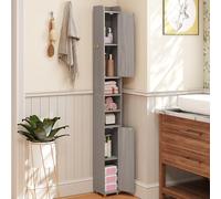 GIANTEX Colonne Salle de Bain Haute, Petit Meuble de Rangement Salle de Bain, 2 Portes, 1 Crochet, Étagère Réglable, Meuble Rangement pour Toilette, Salon, Bureau, 20x20x180 (3Étagère,Gris)