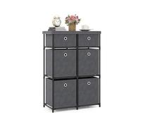GIANTEX Commode Chambre avec 6 Tiroirs Pliables en Tissu, Plaque Supérieure Charge de 10 kg, Meuble de Rangement, Poignées Rondes, Structure en Métal, Commode Industrielle pour Salon, Chambre, Gris