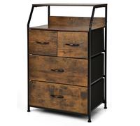 GIANTEX Commode de rangement, armoire avec 4 tiroirs en tissu et 2 étagères ouvertes, dispositif anti-retournement, commode pour chambre, salon, marron