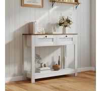 GIANTEX Console Meuble à 2 Niveaux, Table Console avec 2 Tiroirs et Étagère Inférieure, Style Rustique, Console d'Entrée Étroite pour Salon, Couloir, Entrée, 106 x 30 x 81,5 cm, Blanc