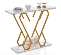 GIANTEX Console Meuble en Faux Marbre de 100 cm, Meuble Entree Moderne, 2 Étagères, Cadre en Métal en Forme de Papillon, Coussinets de Pieds Réglables, Table Console pour Salon, Couloir, Entrée