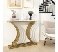 GIANTEX Console Meuble Entrée à 2 Etages-Effet Marbre-100x 29,5x 80,5 CM-Table Console Scandinave pour Salon-Cadre en Métal Doré