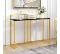 GIANTEX Console Meuble Entrée à Étage en Effet Marbre Noir- Table Console Scandinave pour Salon- Cadre en Métal- 120x 32x 89cm